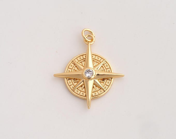 18K Gold Filled Polaris Charm,Dainty Celestial Pendant,CZ Starburst Pendant ,DIY Jewelry Supplies,28.7x22.8x3.6mm