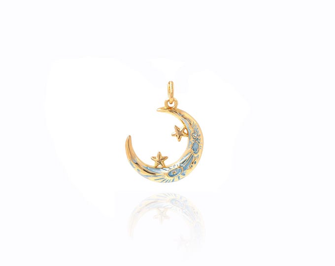 18K Gold Filled Star And Moon Charm, MicroPave Moon Pendant, Star Pendant,Medal Necklace, Exquisitely Crafted 22x17x1.8mm