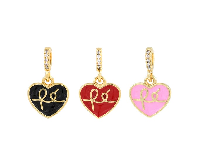 18K Gold Filled Heart Pendant,Gold Dainty Fe Charms,Enamel Heart Charm Bracelet Necklace for DIY Jewelry Making Supply