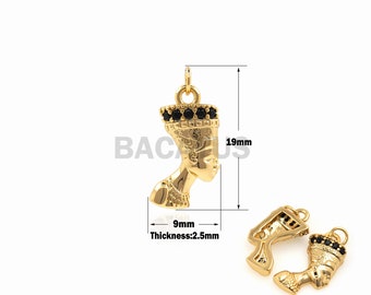 1PCS Ancient Egyptian Pharaoh Queen Pendant Queen Nefertiti Handmade Necklace 18K Gold Filled Micro-Pave Jewelry Supply 19x9x2.5mm