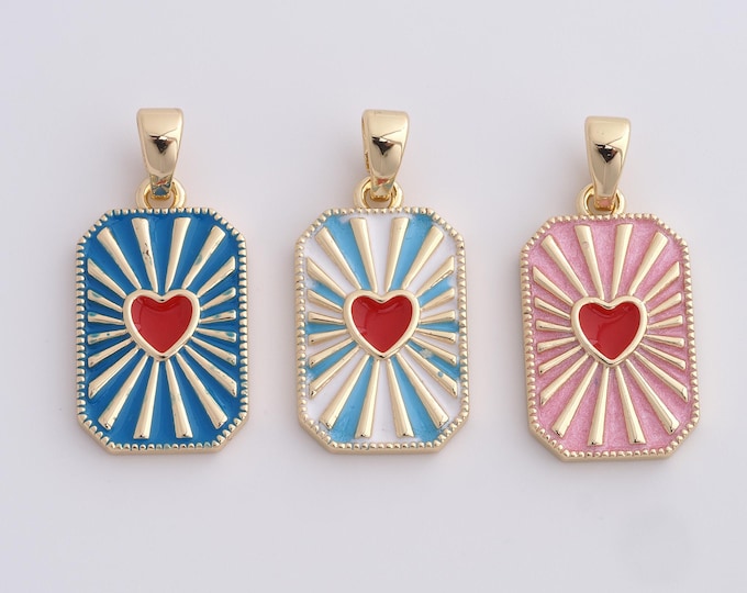 1pcs Rectangular Heart Pendant Enamel Charm 18K Gold Filling Square Heart Charms,DIY Jewelry Making 29.7x14x2.2mm