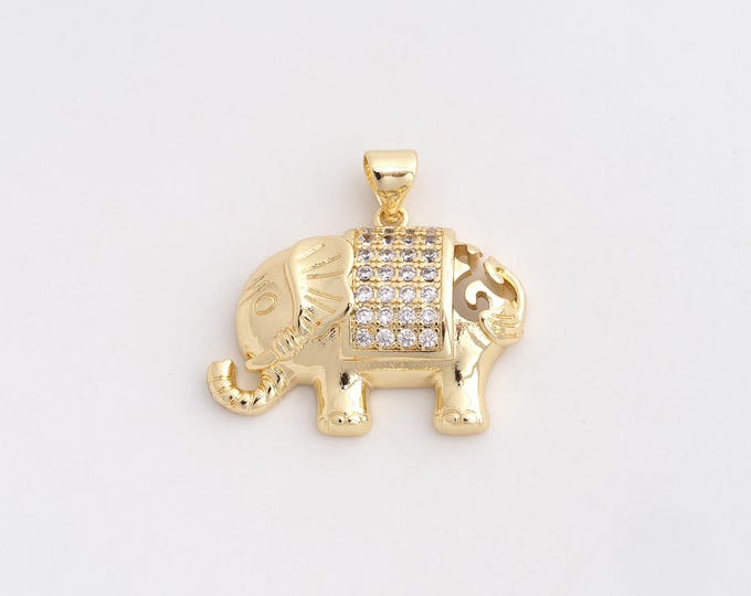 18K Gold Filled Elephant Pendant,Elephant Charm Bracelet Necklace for DIY Jewelry Making Supply,23.4x25x5.6mm