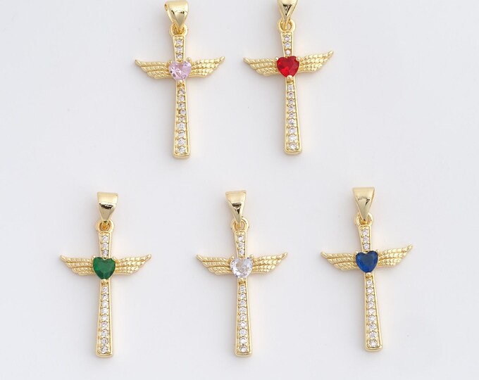 Cross Charm,18K Gold Filled Cross Necklace,Religious Charm, MicroPave CZ Christian Charm, DIY Jewelry Supplies, 29.8x16x3.8mm