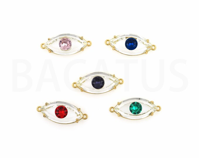 Gold Dainty CZ Eye Connector,18K Gold Filled Devil Eye Connector,Eye Connector Bracelet Necklace for DIY Jewelry Making Supply