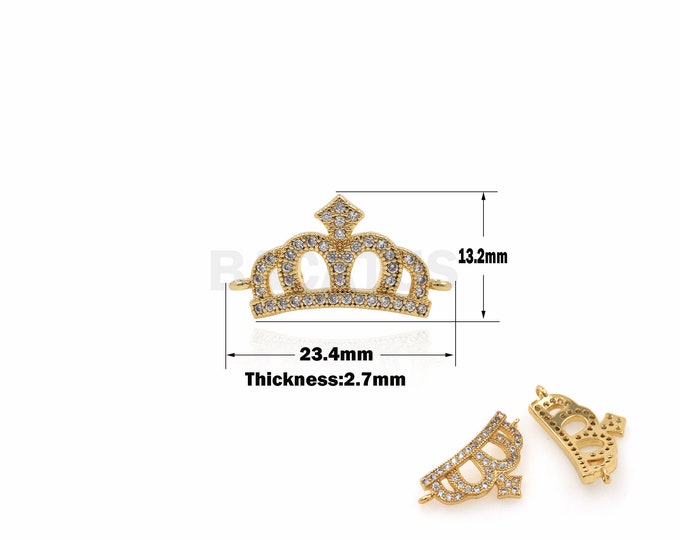 1PCS 18K CZ Crown Charm, Micro-Pave Crown Discovery Made by Bracelet Suitable for Bracelet, Necklace, Jewelry Products 13.2x23.4x2.7 mm
