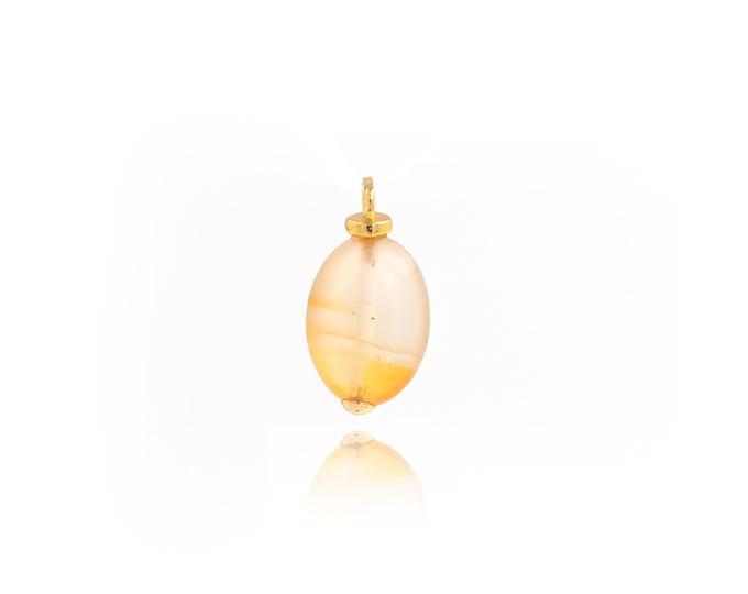 Natural Stone pendant 18K Gold Filled Oval Pendant,Gold Dainty Disc Charms,Bracelet Necklace for DIY Jewelry Making Supply,20.2x10.5x5mm