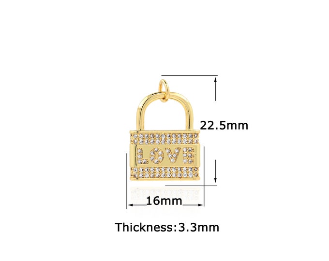 18K Gold Filled LOVE Pendant,Gold Dainty Lock Charms,LOVE Lock Charm Bracelet Necklace for DIY Jewelry Making Supply