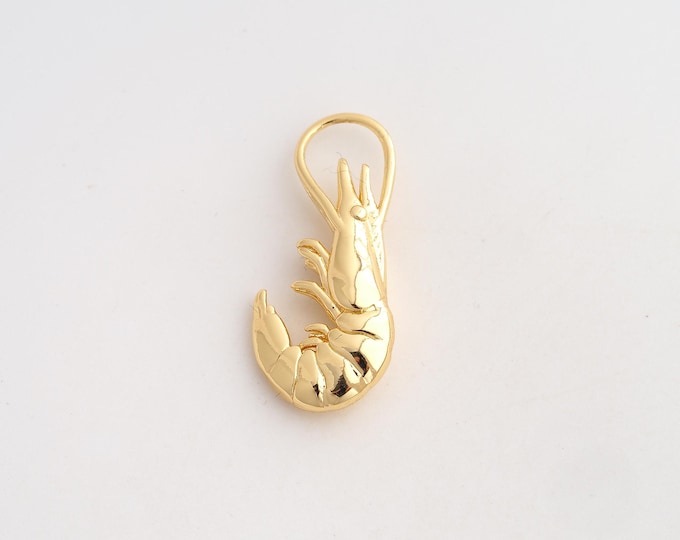 18K Gold Filled Shrimp Charm,Dainty Marine Life Pendant,Shrimp Pendant ,DIY Jewelry Supplies,31x13.6x5.5mm