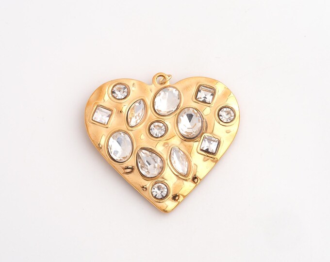 Stainless Steel Heart Pendant,CZ Love Charms,Heart Charm Bracelet Necklace for DIY Jewelry Making Supply,41x41.4x5.5mm