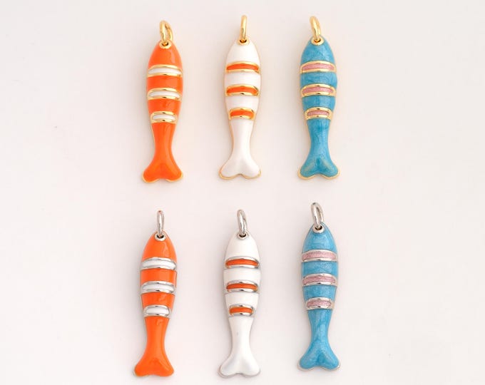 18K Gold Filled Fish Charm,Dainty Enamel Marine Life Pendant,Fish Pendant ,DIY Jewelry Supplies,27.2x6.8x3.8mm