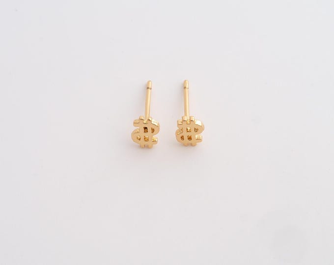 Dollar Sign Stud Earrings,18K Gold Filled Symbol Stud Earrings,Dainty Stud Earrings, Gift for Her,6.6x4.6mm
