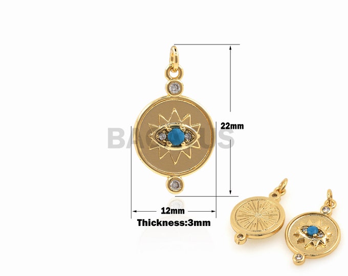 1PCS Micro-Pave Round Demon Eye Pendant Eye Charm Disc Charm DIY Bracelet Necklace Making Accessories Eye Jewelry 22x12x3mm