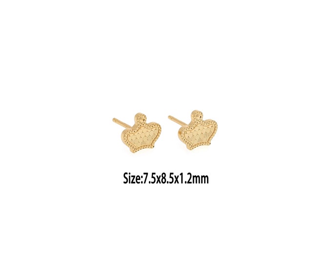 1 Pair 18K Gold Crown Stud Earrings, Gold Honeycomb Stud Earrings,Dainty Stud Earrings, Small Stud Earrings, Gifts for Her