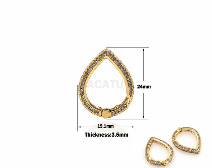 1pcs Necklace Clasp, Micro-Pave Buckle, Water Drop Charm Water Drop Jewelry DIY Jewelry Making Accessories 18K Gold Filling 24x19.1x3.5mm