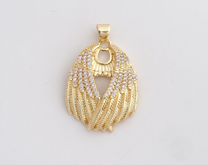 18K Gold Filled Heart Pendant,Wings Pendant Charms,Simple Pendant Bracelet Necklace for DIY Jewelry Making Supply,33.8x22x4.2mm