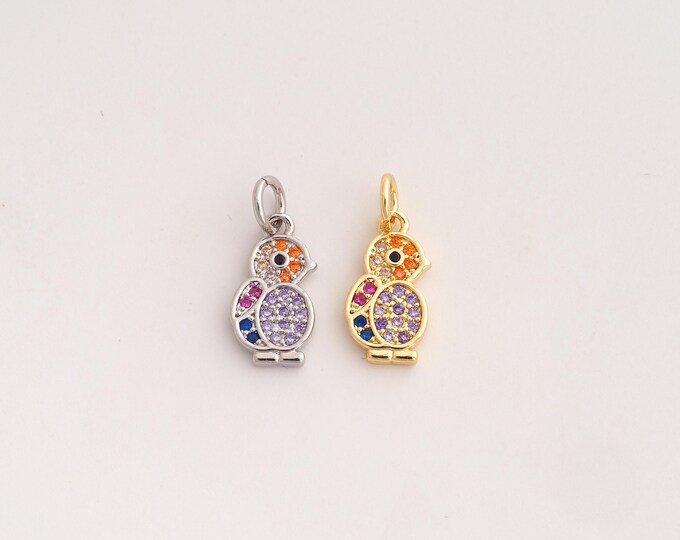 18K Gold Filled Penguin Charm,Dainty Animal Pendant,CZ Penguin Pendant ,DIY Jewelry Supplies,17.8x7.6x1.8mm