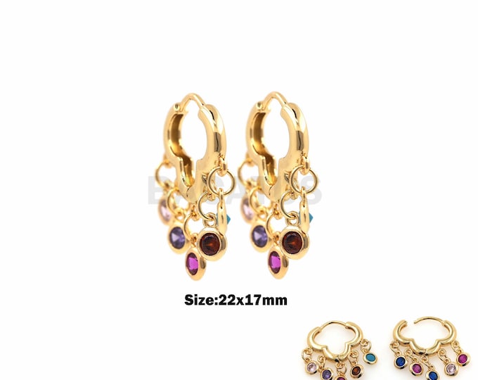 1Pair Colorful Zircon Earrings Zircon Gold Hoop Earrings Cloud-Shaped Colorful Earrings Christmas Gift for Wife 22x17mm