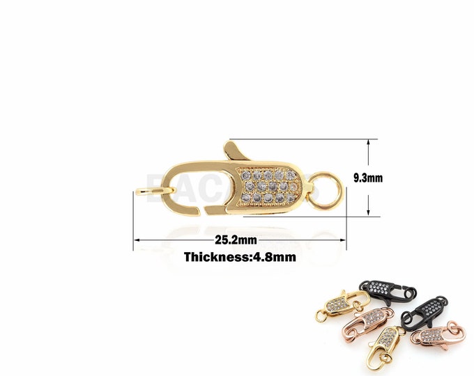 18K Filled Gold Micro-Pave Rectangular Lobster Clasp, Cubic Zirconia Clasp/Enhancer, Suitable For Jewelry Making Supplies 9.3x25.2x4.8mm