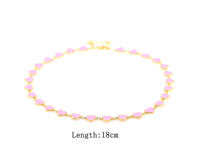 18K Gold Filled Enamel Necklace,Tail Chain Necklace,Lobster Clasp Necklace,Heart Necklace,Gift for Her