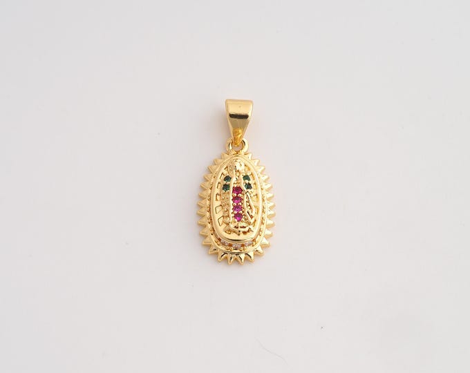 18K Gold Filled Virgin Mary Charm,Dainty Religious Pendant,CZ Catholic Pendant ,DIY Jewelry Supplies,23.2x10.3x4mm