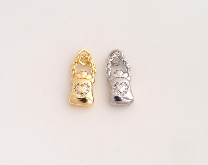 18K Gold Filled Lucky Bag Charm,Dainty Lucky Bag Pendant,CZ Lucky Bag Pendant ,DIY Jewelry Supplies,19x7.8x3.8mm