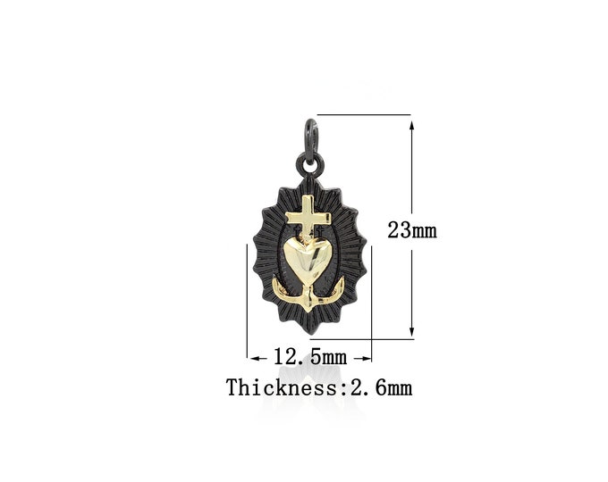 18K Gold Filled Heart Pendant,Gold Dainty Cross Charms,Heart Charm Bracelet Necklace for DIY Jewelry Making Supply