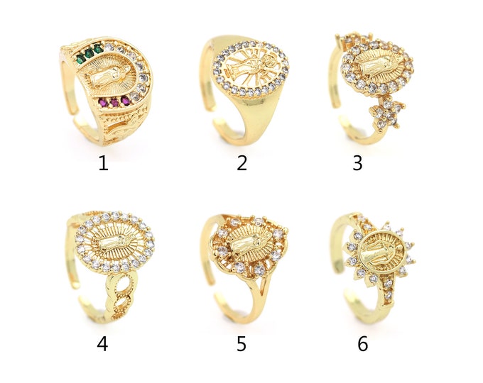 18K Gold Filled Open Ring,Gold Dainty Virgin Mary Ring,CZ Religion Ring,Gift for Her