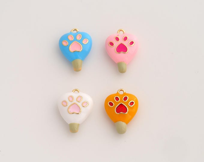 18K Gold Filled Ice Cream Charm,Dainty Enamel Dessert Pendant,Paw Print Pendant ,DIY Jewelry Supplies,13.3x10x4mm