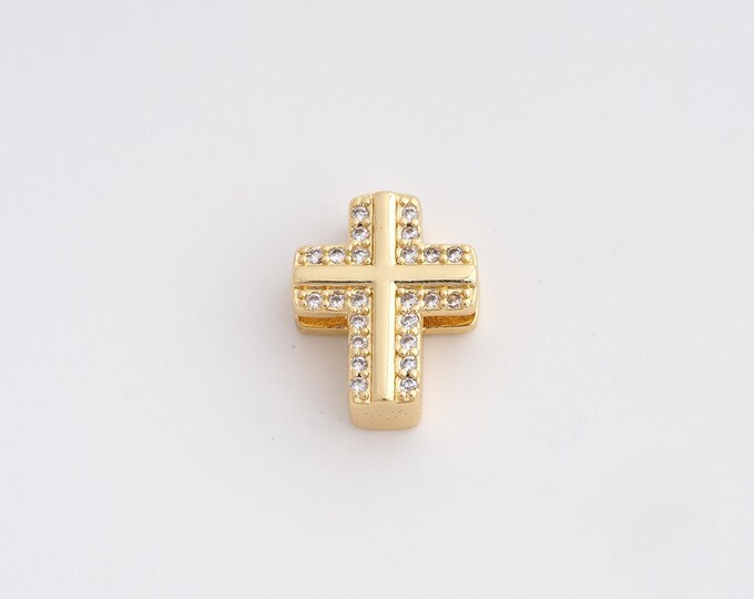 18K Gold Filled Cross Charm, Micropavé CZ Religious Pendant,Christian Necklace Charm, DIY Jewelry Supplies, 16.7x13.3x6mm
