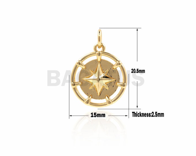 1PCS Compass North Star Pendant, Compass Necklace, Compass Charm, Gold Compass Pendant, Suitable For Jewelry Making 20.5x15x2.5mm