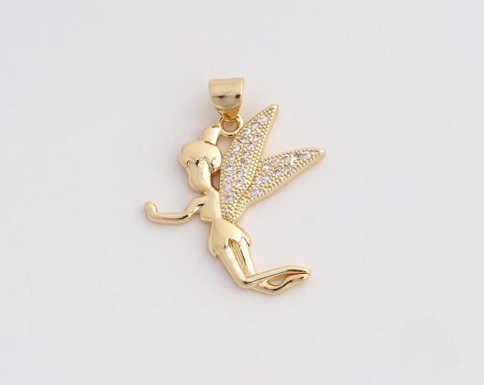 1 Pcs 18K Gold Filled Elf Pendant,Flower Fairy Charms, Elf Charms for DIY Jewelry Making Supplies,27.8x22.7x2mm