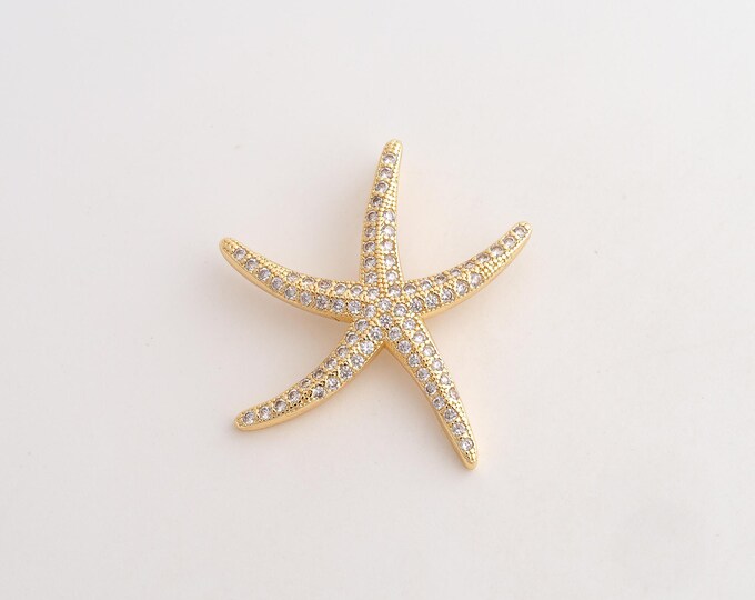 18K Gold Filled Starfish Charm,Dainty Starfish Pendant,CZ Starfish Pendant ,DIY Jewelry Supplies,31x30x3.3mm