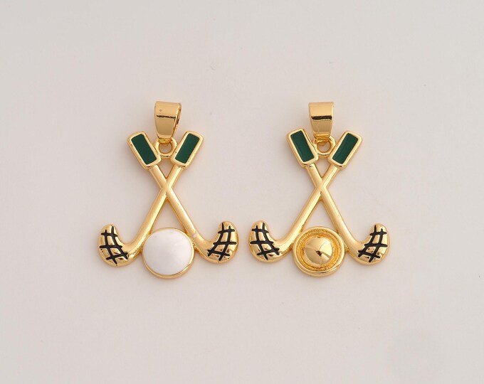 18K Gold Filled Golf Club Charm,Dainty Golf Pendant,Enamel Sports Pendant ,DIY Jewelry Supplies,29x22.2x3.2mm