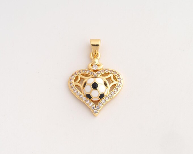 18K Gold Filled Heart Charm,Dainty Enamel Football Pendant,Sports Pendant ,DIY Jewelry Supplies,27.8x18.4x6mm