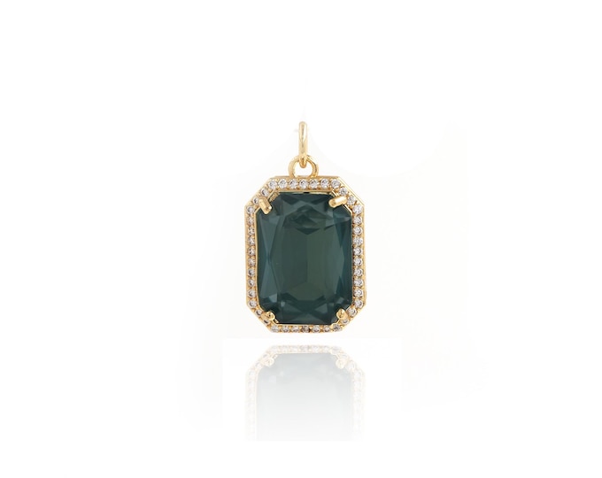 Single Zircon Square Pendant,18K Gold Fille Square Charm, Pendant Necklace, Cubic Zirconia Pendant,DIY Jewelry Supplies,22.4x12.8x8.2mm