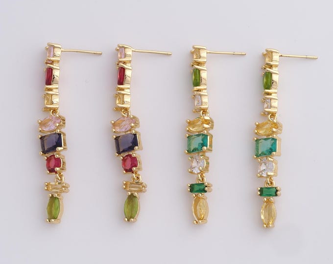 Tassel Earrings, Drop Earrings, 18K Gold Filled Bar Earrings, Micro Pave CZ Boho Earrings, Gift For Her, 52x7.8mm