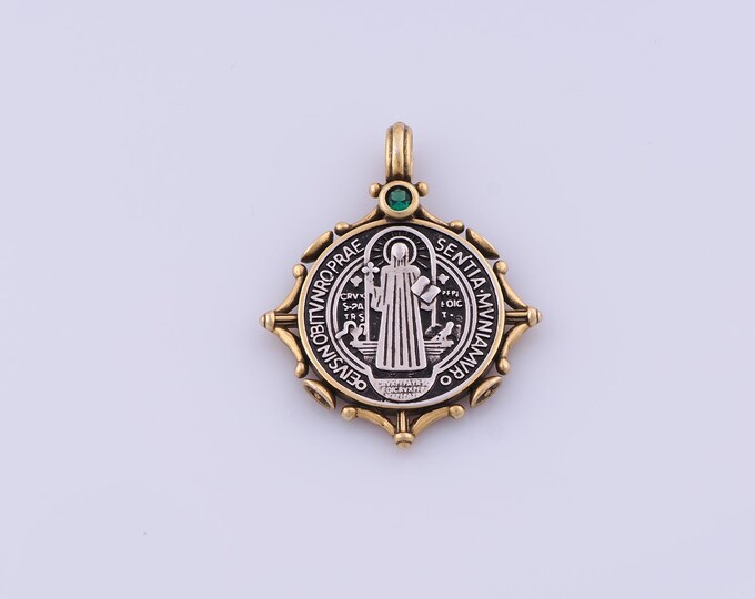 Jesus Pendant,18K Gold Filled Saint Benedict Necklace, Micropavé CZ Religious Pendant, DIY jewelry Making Accessories,32.3x25.5x2mm