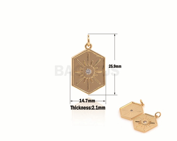 1pcs Dainty Sun Pendant,Sunburst On Gold Coin For Pendant Necklace Bracelet Making 25.9x14.7x2.1mm