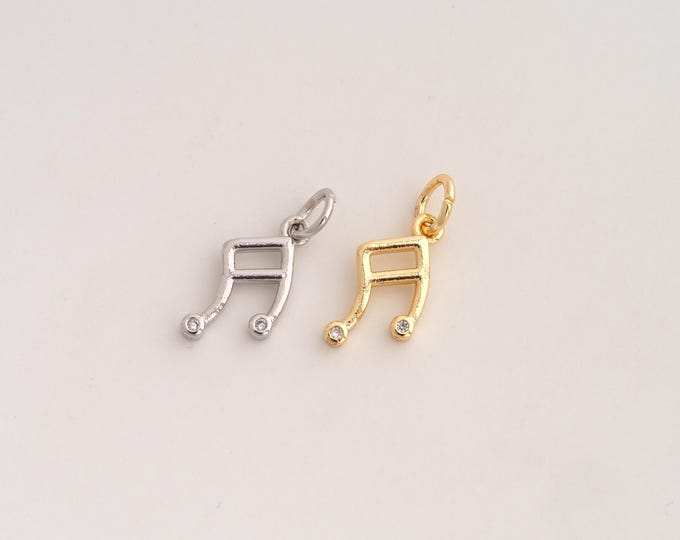 5 pcs 18K Gold Filled Music Note Charm,Dainty Symbol Pendant,CZ Music Note Pendant ,DIY Jewelry Supplies,14x10.7x2mm