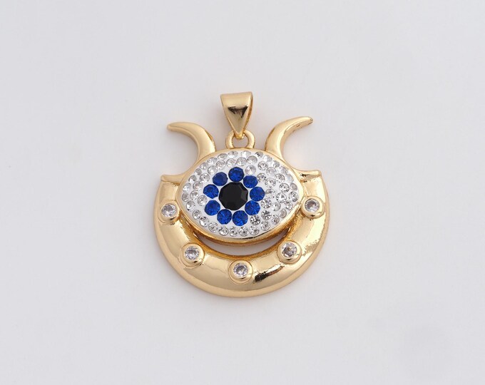18K Gold Filled Dainty Eye Charm, Micropavé CZ Eye Pendant,Lucy Eye Necklace Charm, DIY Jewelry Supplies, 26.2x22x4.3mm