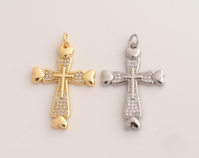 18K Gold Filled Cross Charm,Dainty CZ Religious Pendant,Christian Pendant ,DIY Jewelry Supplies,34.8x22.2x2.6mm