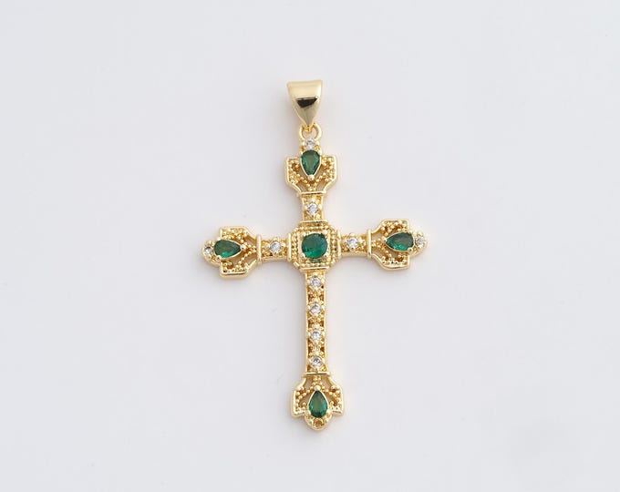 Cross Charm,18K Gold Filled Cross Necklace,Religious Charm, MicroPave CZ Christian Charm, DIY Jewelry Supplies, 40.8x25.6x2.8mm
