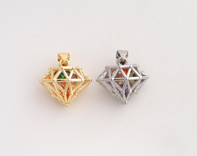 18K Gold Filled Diamond Charm,Dainty Diamond Pendant,CZ Heart Pendant ,DIY Jewelry Supplies,21.7x18x13.2mm