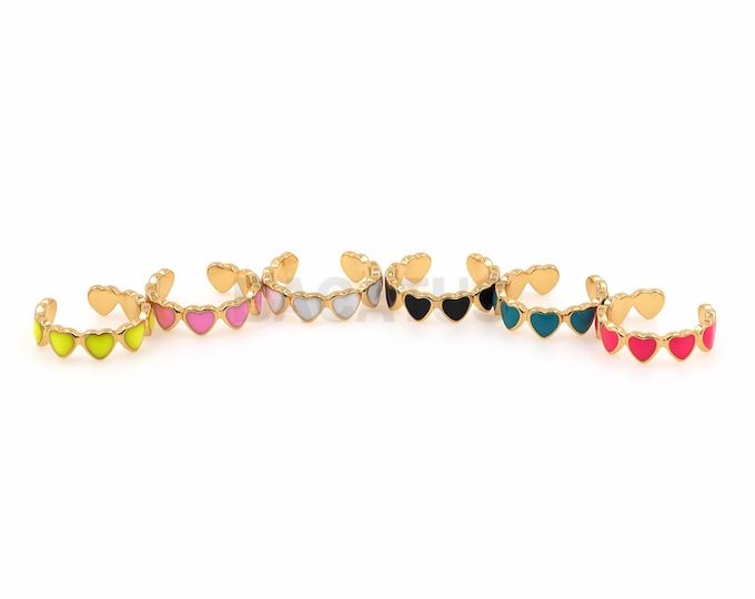 18K Gold Filled Enamel Heart-Shaped Adjustable Ring, Love Open Ring, Multi-Color Optional, Gold Open Ring, Daily Ring