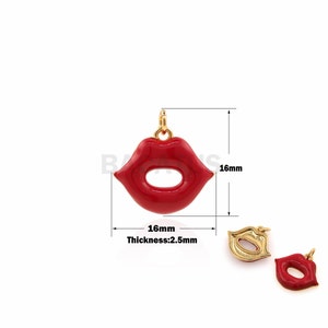 1PCS Lip-Shaped Jewelry, Flame Red Lip Necklace, Red Enamel, Suitable For Bracelet, Necklace, Jewelry Making, 18K Gold Filling 16.5x29.5x2mm