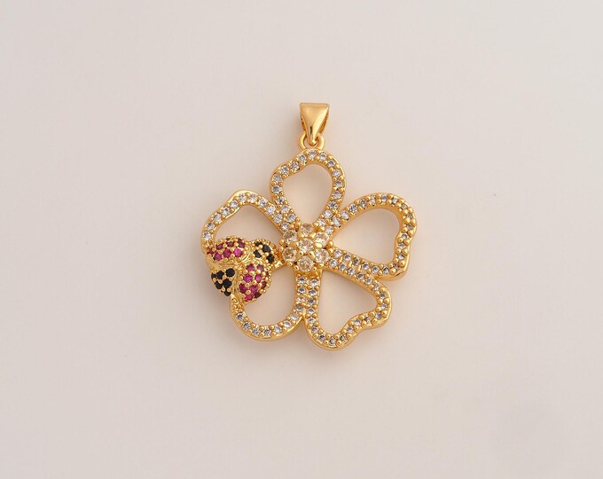 18K Gold Filled Flower Charm,Dainty Flower Pendant,CZ Flower Pendant ,DIY Jewelry Supplies,33x28x5mm