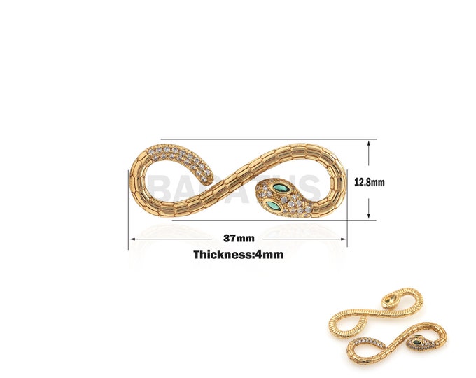 1PCS Cubic Snake-Shaped Connector Pendant, Brass, Cubic Zirconia, Jewelry Making Supplies Python Charm, Coiled Snake Charm 12.8x37x4mm