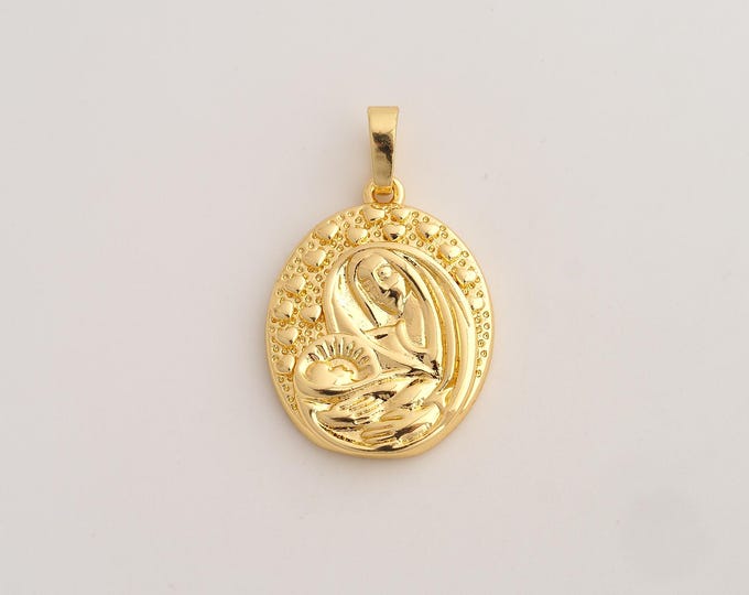 18K Gold Filled Virgin Mary Charm,Dainty Religious Pendant,Catholic Pendant ,DIY Jewelry Supplies,32.3x19.3x3.6mm