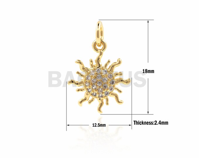 1PCS Starburst Sun Pendant, Micro-Pave Sun Flower Pendant, Sun Flower Necklace, Sun Charm, Universe Charm 18x12.5x2.4mm