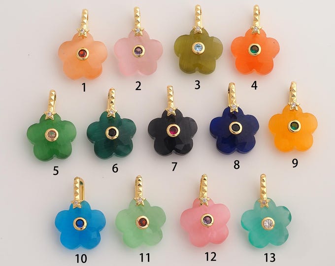 18K Gold Filled Flower Gemstone Charm,Dainty Gemstone Pendant,Flower Pendant ,DIY Jewelry Supplies,23.6x17x7.5mm